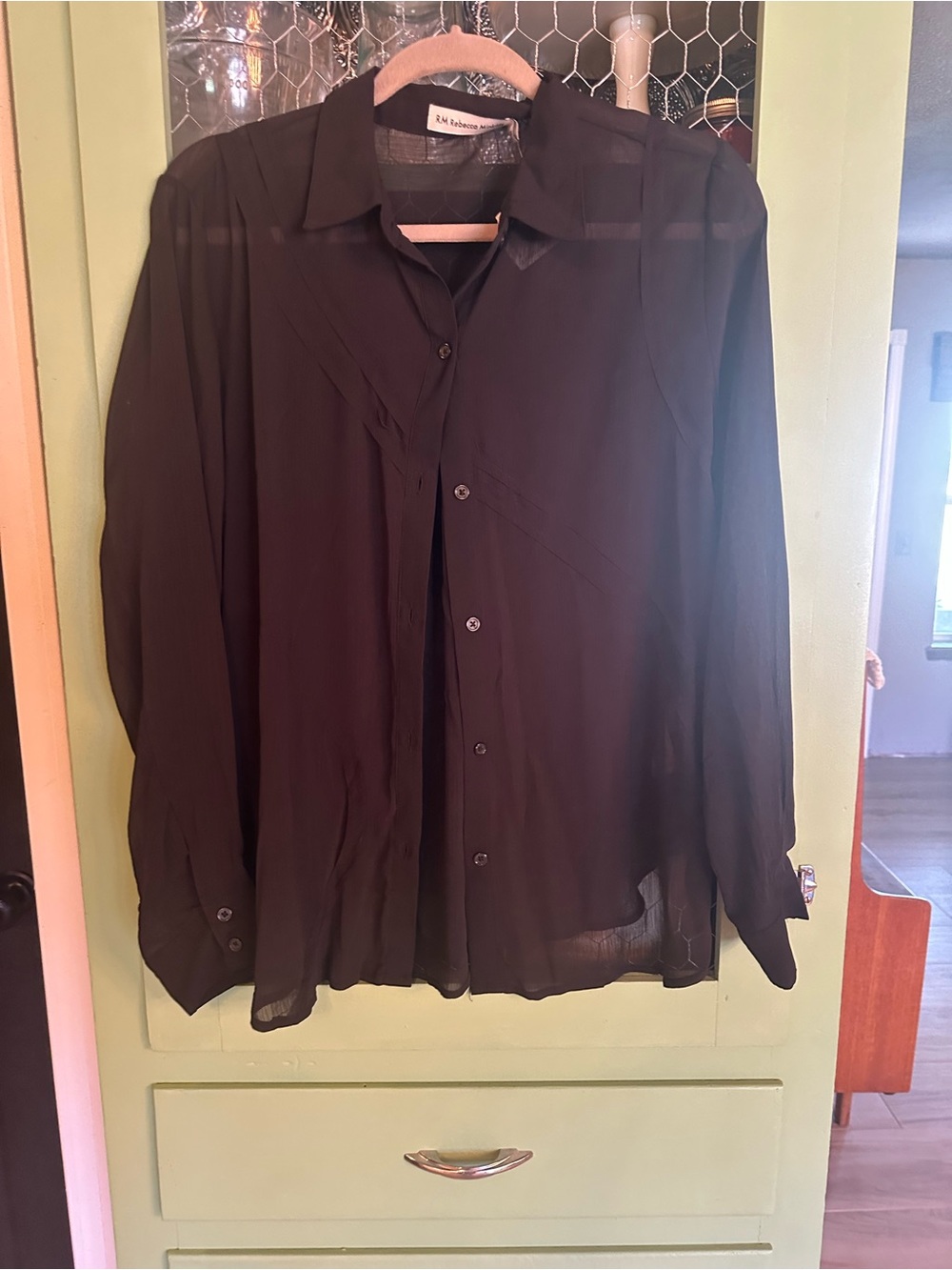 Rebecca Minkoff Black Sheer Button-Up Blouse  new